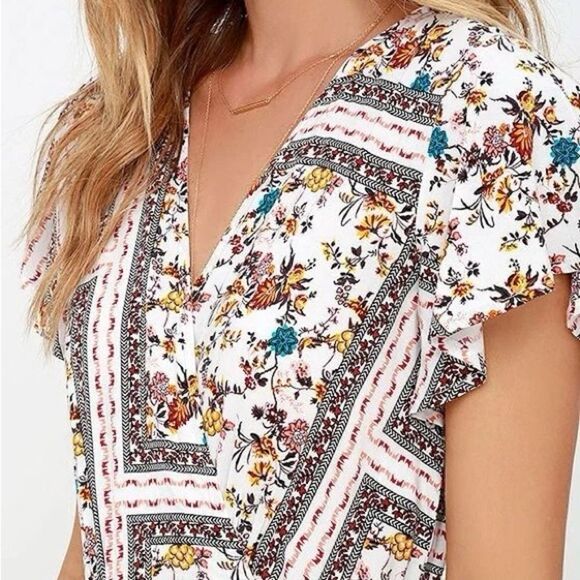 Lulus Playing Fleur Keeps Ivory Floral Bohemian Print Wrap Maxi Dress Sz. Small - Picture 13 of 16